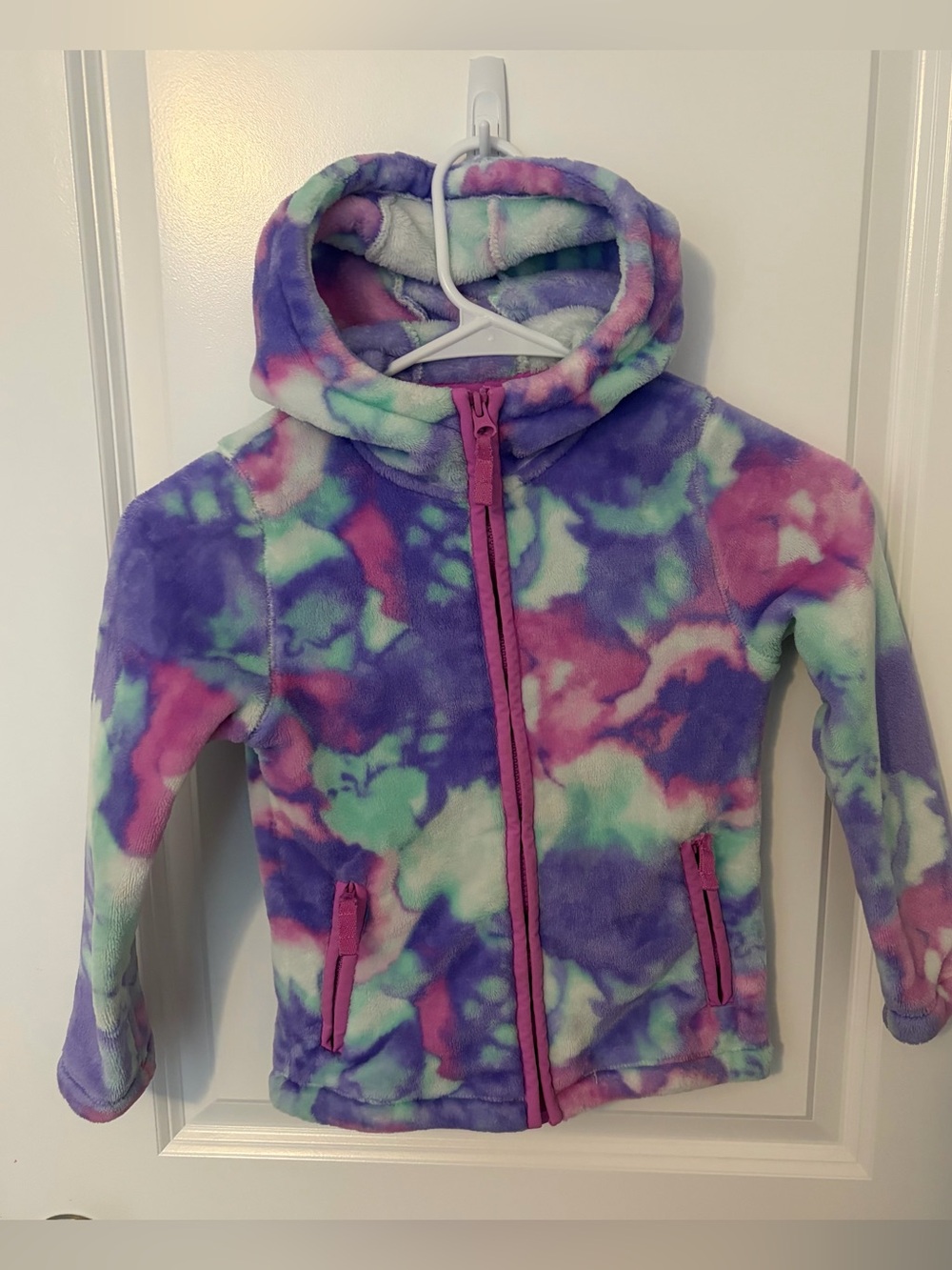 Lands End Girls' Purple Tie-Dye Fleece Hooded Jacket - Cozy Zip Front